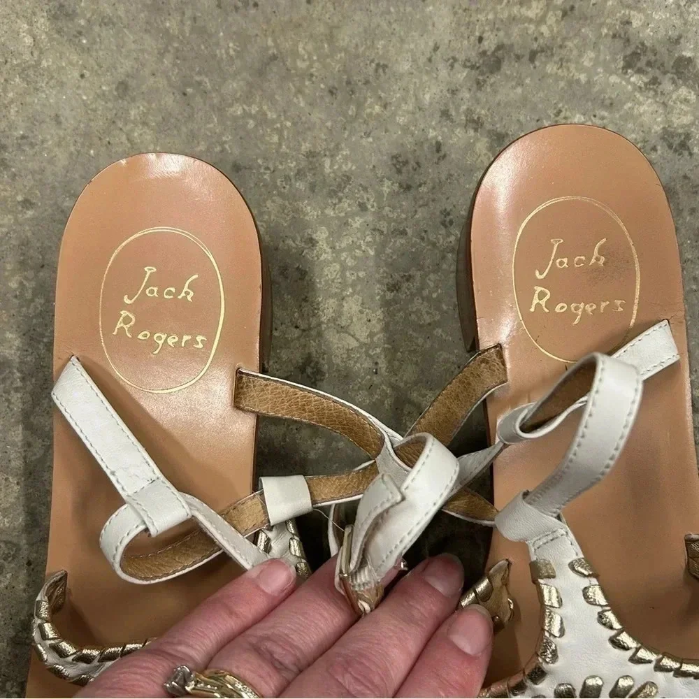 Jack Roger’s Elise Sandal Women’s 8.5‎ White/Platinum Stacked Heel